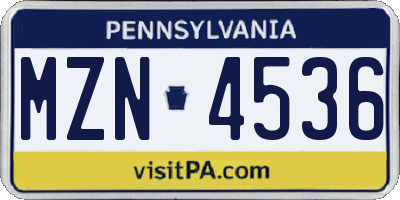 PA license plate MZN4536