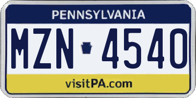 PA license plate MZN4540