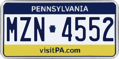 PA license plate MZN4552