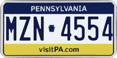PA license plate MZN4554