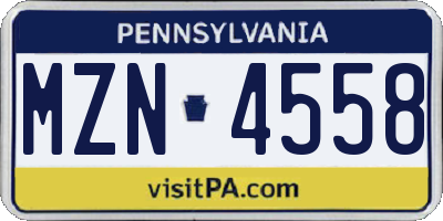 PA license plate MZN4558