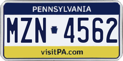 PA license plate MZN4562