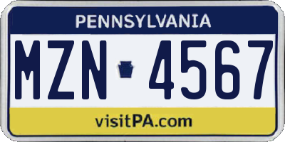 PA license plate MZN4567
