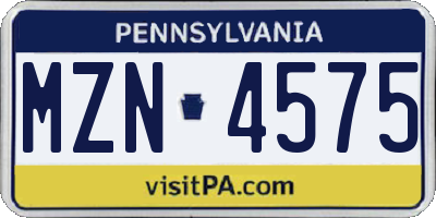 PA license plate MZN4575