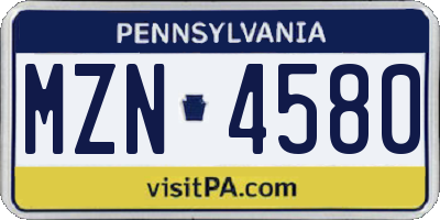 PA license plate MZN4580