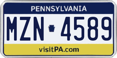 PA license plate MZN4589