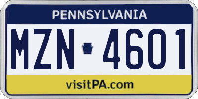 PA license plate MZN4601