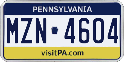 PA license plate MZN4604