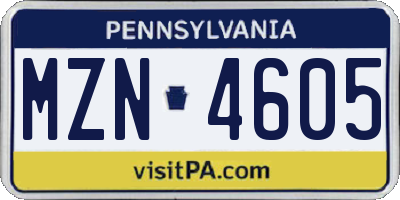 PA license plate MZN4605