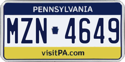 PA license plate MZN4649
