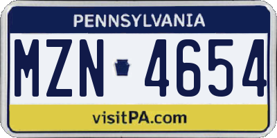 PA license plate MZN4654