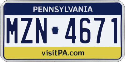 PA license plate MZN4671
