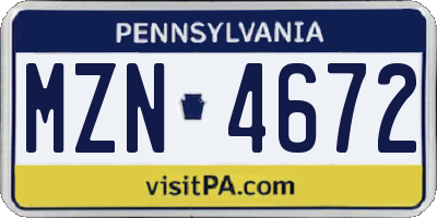 PA license plate MZN4672