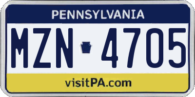 PA license plate MZN4705