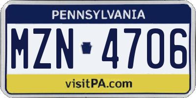 PA license plate MZN4706