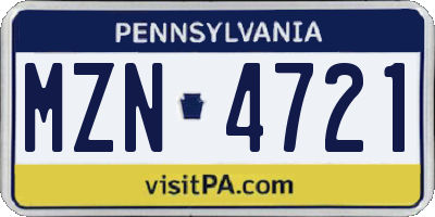 PA license plate MZN4721