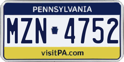 PA license plate MZN4752
