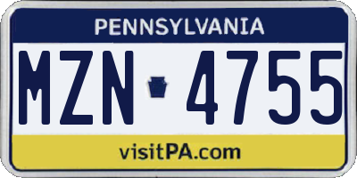 PA license plate MZN4755