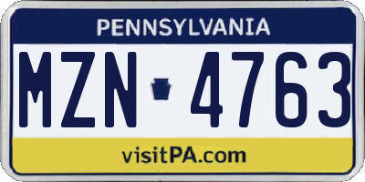 PA license plate MZN4763