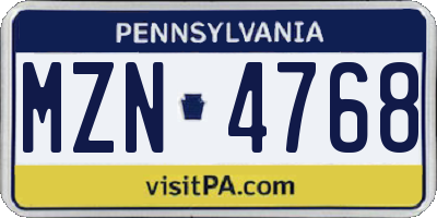 PA license plate MZN4768