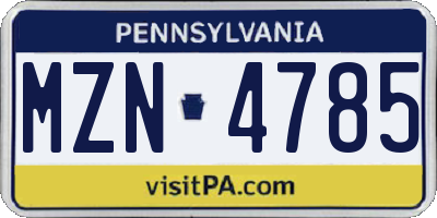 PA license plate MZN4785