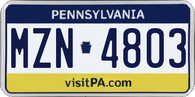 PA license plate MZN4803