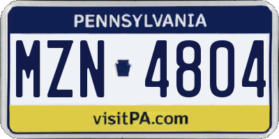 PA license plate MZN4804