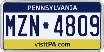 PA license plate MZN4809