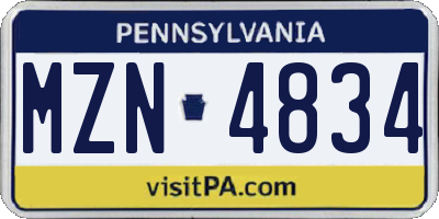 PA license plate MZN4834