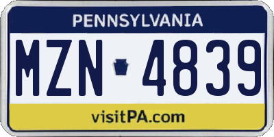 PA license plate MZN4839