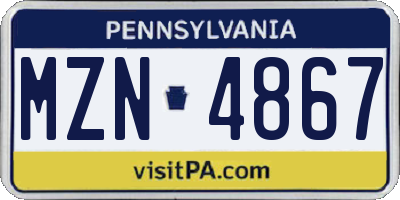 PA license plate MZN4867