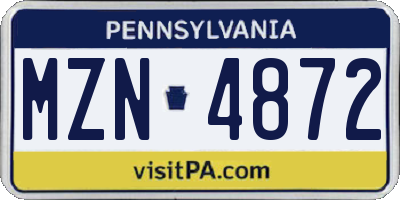 PA license plate MZN4872