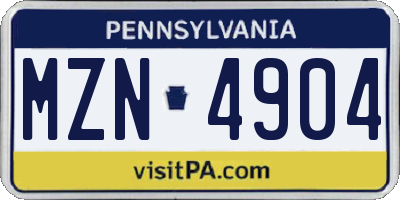 PA license plate MZN4904
