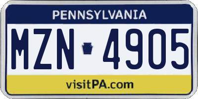 PA license plate MZN4905