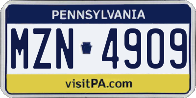 PA license plate MZN4909
