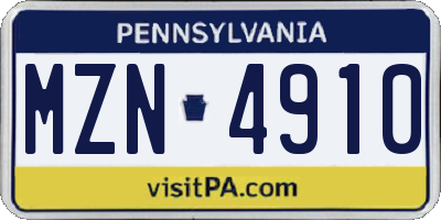 PA license plate MZN4910