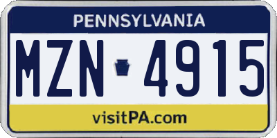 PA license plate MZN4915