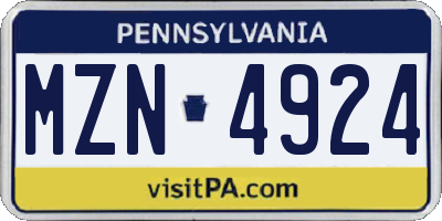 PA license plate MZN4924
