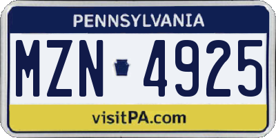PA license plate MZN4925