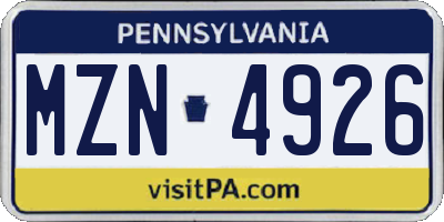 PA license plate MZN4926