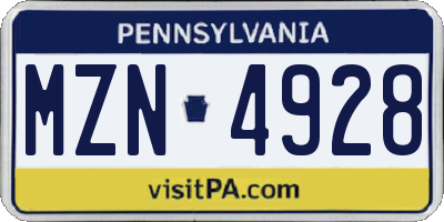 PA license plate MZN4928