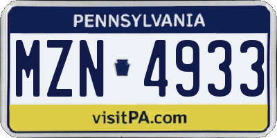 PA license plate MZN4933