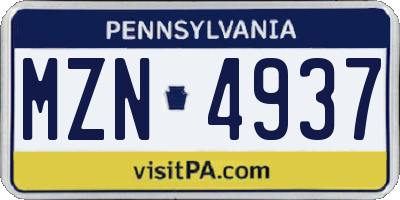PA license plate MZN4937