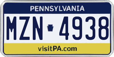 PA license plate MZN4938