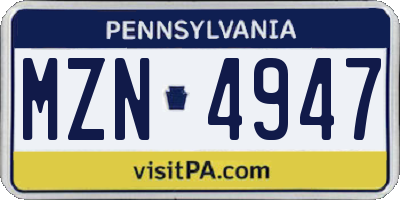 PA license plate MZN4947