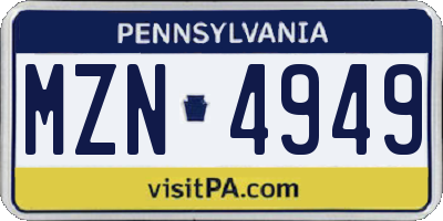 PA license plate MZN4949