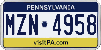 PA license plate MZN4958