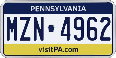 PA license plate MZN4962