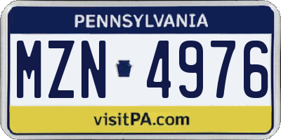 PA license plate MZN4976