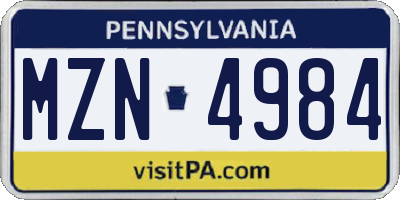 PA license plate MZN4984